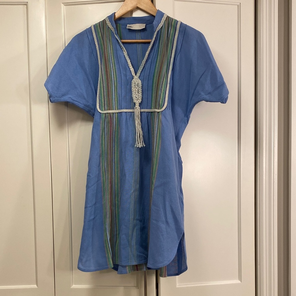 Tory Burch Blue Striped Mini Dress with White Trim
